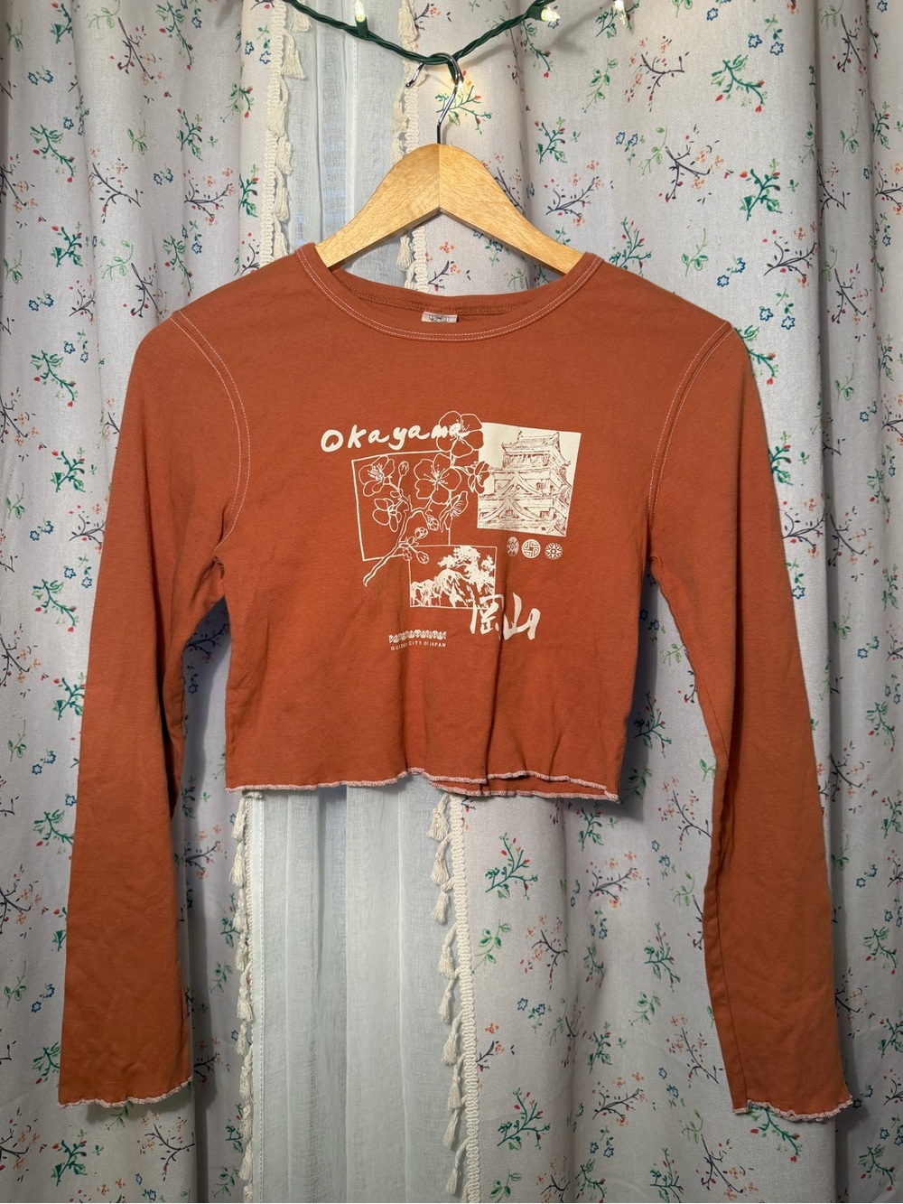 Urban Outfitters Rust Cropped Okayama Graphic Long-Sleeve Tee